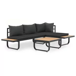 vidaXL Sofa narożna ze stołem i poduszkami, aluminium, WPC - Sofy ogrodowe - miniaturka - grafika 1