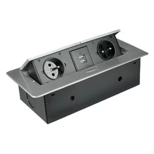 Listwa przedłużacza wpuszczana w blat 2 gniazda 2 x USB srebrna - Przedłużacze i rozgałęźniki - miniaturka - grafika 1