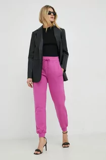 Spodnie damskie - Patrizia Pepe spodnie dresowe bawełniane damskie kolor fioletowy gładkie - grafika 1