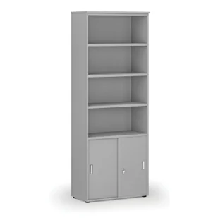 Szafa biurowa kombinowana PRIMO GRAY, drzwi przesuwne na 2 poziomach, 2128 x 800 x 420 mm, szary - Szafy biurowe - miniaturka - grafika 1