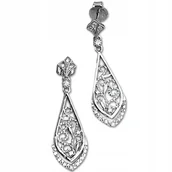 Kolczyki - Srebrne Kolczyki 925 Wiszące Ażurowe Łezki Krople - miniaturka - grafika 1