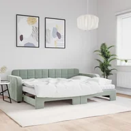 Sofy i kanapy - vidaXL Sofa rozsuwana z materacami, jasnoszara, 80x200 cm, aksamit - miniaturka - grafika 1