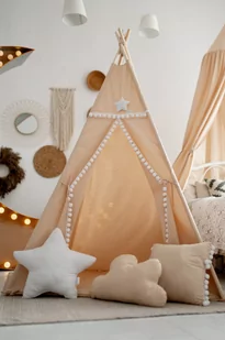 Namiot Tipi dla dzieci z pomponami zestaw BEŻ - Pościel dla dzieci Namiot Tipi dla dzieci z pomponami zestaw BEŻ - Pościel dla dzieci - miniaturka - grafika 1