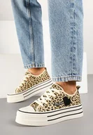 Trampki damskie - Panterkowe Trampki na Platformie z Ozdobnym Napisem i Aplikacją Efena - Born2be - miniaturka - grafika 1