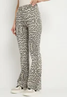 Spodnie damskie - Panterkowe Bawełniane Jeansy Dzwony z Wysokim Stanem w Panterkę Sopilla - miniaturka - grafika 1