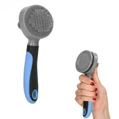 Szczotki i furminatory - Szczotka do wyczesywania sierści psa, kota okrągły grzebień z pinami szaro-niebieska PA0223 - miniaturka - grafika 1