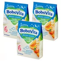 BoboVita Smaczna Kolacja Kaszka mleczno-ryżowa 3 owoce po 6 miesiącu Zestaw 3 x 230 g - Kaszki dla dzieci - miniaturka - grafika 1
