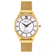 Zegarki damskie - Złoty damski zegarek z bransoletką mesh PACIFIC S6027-07 - miniaturka - grafika 1