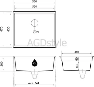 Zlew BRANDE SWIFT SLIM 560-60 GRAPHITE (grafitowy) zwijany ociekacz ROLLMATA - Zlewozmywaki - miniaturka - grafika 2