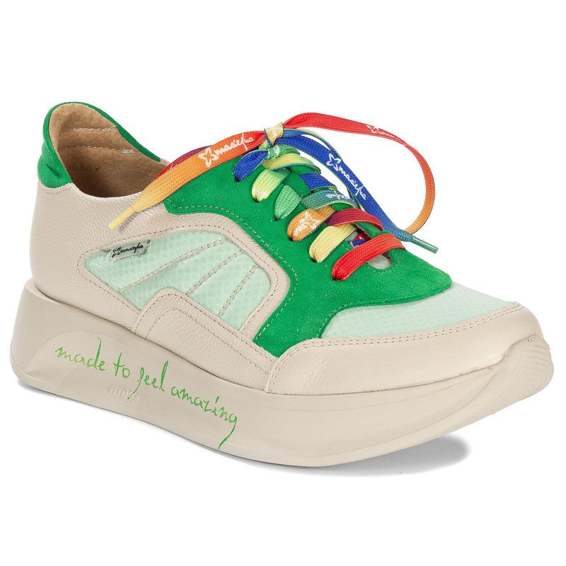 Maciejka Półbuty Damskie Skórzane Zielono Beżowe-38