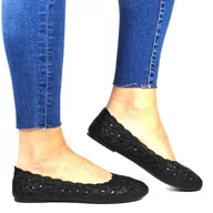 Baleriny - Damskie Baleriny Ażurowe Evento 4870 Czarne - miniaturka - grafika 1