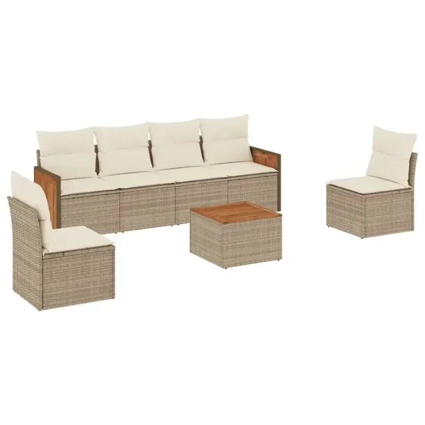 Zestaw mebli ogrodowych beżowy z poduszkami - rattan PE, wymiary 55x62x69