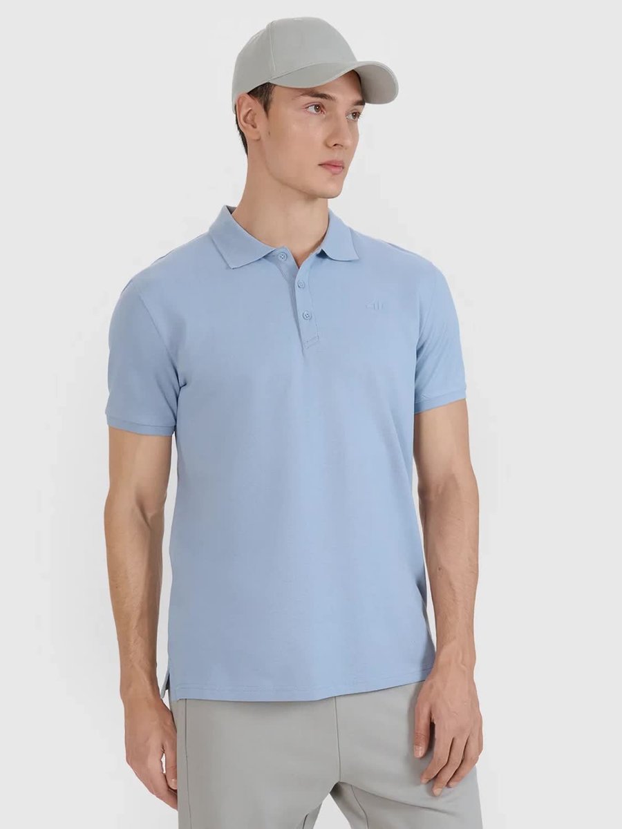 4F Koszulka męska polo 100% bawełna 4FWSS25TPTSM407-34S Niebieski Roz. L