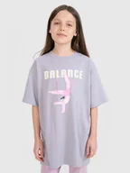 Koszulki dla dziewczynek - 4F T-shirt oversize z nadrukiem dziewczęcy - szary 122 (6-7 lat) - miniaturka - grafika 1