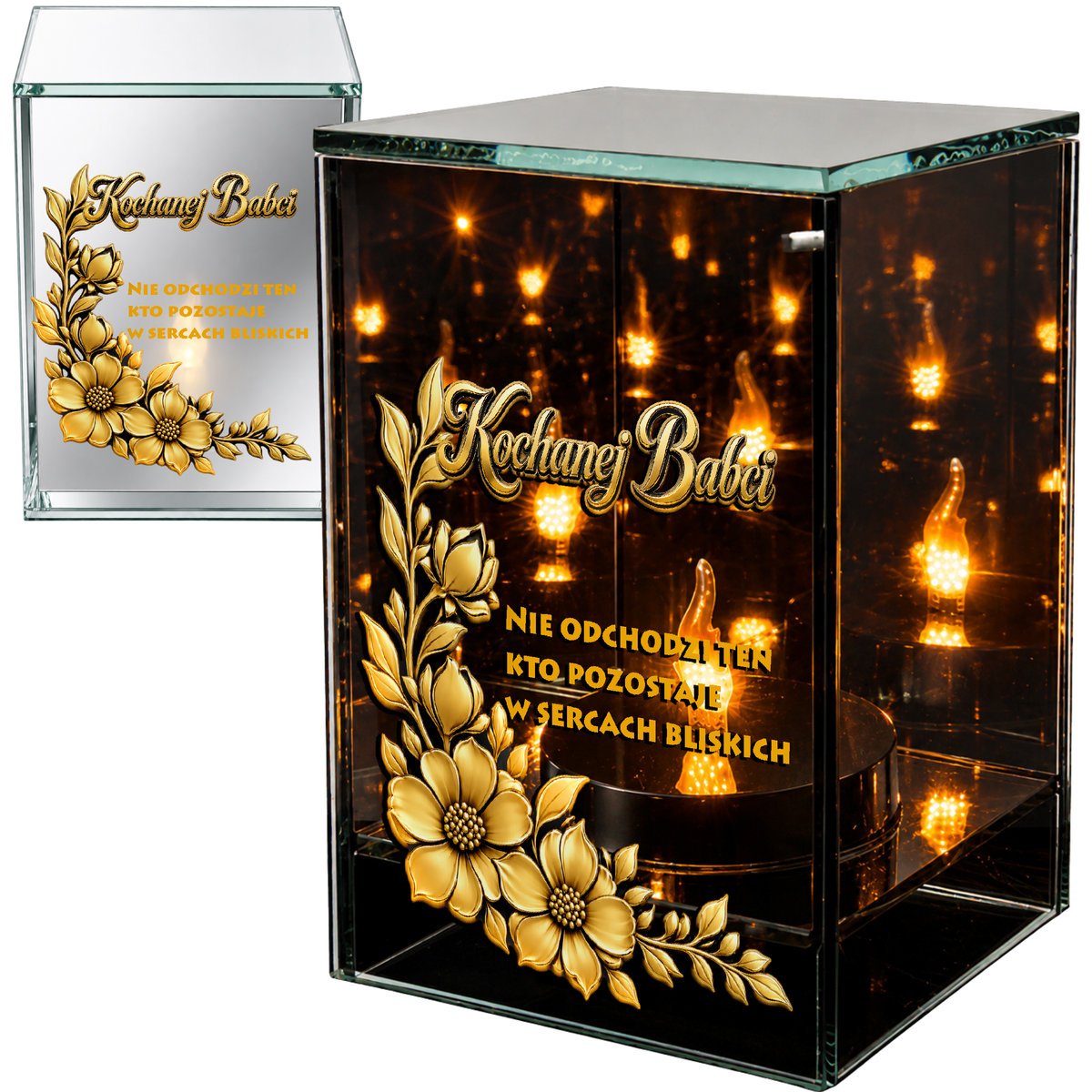 Znicz na Dzień BABCI Lampion LED Lustrzany Nadruk UV Elegancki 3D