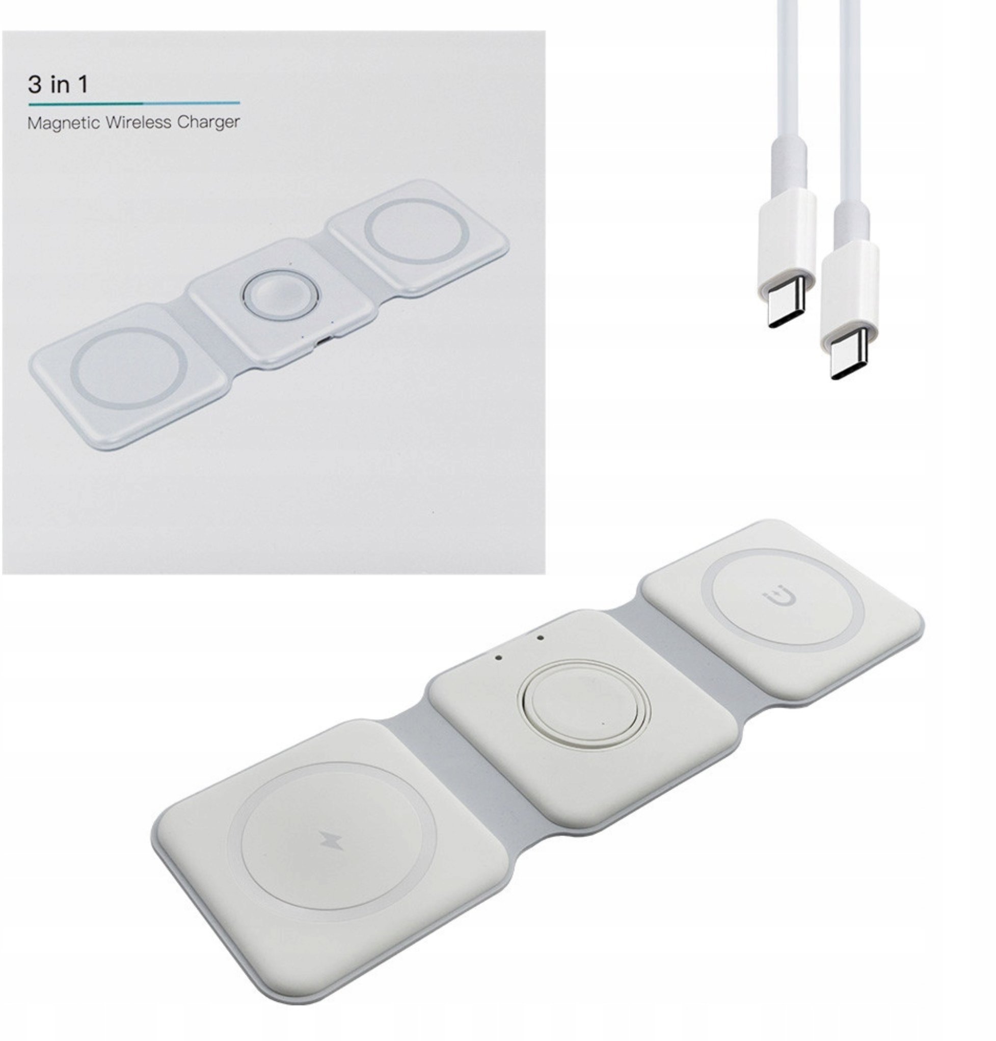 QIKtech Ładowarka Indukcyjna MagSafe 15W Biała 3w1 iPhone Apple Watch AirPods