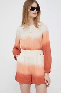 Spodenki damskie - Pepe Jeans szorty bawełniane Brian kolor pomarańczowy wzorzyste high waist - grafika 1