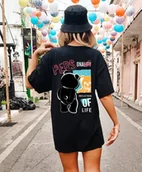 Koszulki i topy damskie - Czarna koszulka OVERSIZE damska z nadrukiem z tyłu - wzór over6 - miniaturka - grafika 1