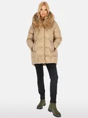 Kurtki damskie - Kurtka damska długości ¾ z naturalnym futrem jenota S Beżowy - miniaturka - grafika 1