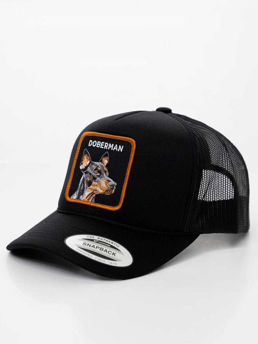 Czapka Z Daszkiem Trucker Czarna z Doberman PIES MyStars PRZEWIEWNA UNI