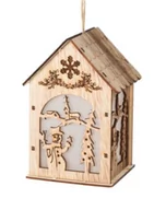 Ozdoby bożonarodzeniowe - Zawieszka dekoracyjna drewniana świąteczna z podświetleniem LED 10x8,5x15cm motyw z dzwoneczkami - miniaturka - grafika 1