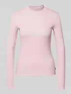 Bluzki damskie - Bluzka o kroju slim fit z mieszanki bawełny z długim rękawem i falbanami - miniaturka - grafika 1