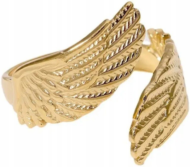 Złoty Pierścionek Skrzydła Anioła Elegancki Modny Stylowy Stal Szlachetna