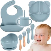 Zestawy naczyń dla dzieci - NACZYNIA SILIKONOWE ZESTAW DO KARMIENIA DLA DZIECI NIEMOWLĄT KOMPLET 10 ELEMENTÓW TAB-SET2 - miniaturka - grafika 1