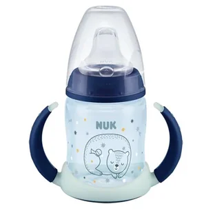 NUK FIRST CHOICE NIGHT Butelka do nauki picia z uchwytem i silikonowym ustnikiem niekapkiem niebieska, 150ml - Kubki dla dzieci - miniaturka - grafika 1