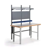 Akcesoria do pakowania - Stół warsztatowy z wyposażeniem SOLID, panele narzędziowe z pojemnikami + półki, 1500x800 mm, winyl - miniaturka - grafika 1