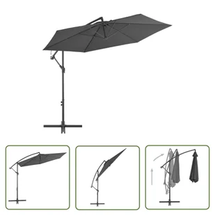 The Living Store Parasol wiszący z aluminiowym słupkiem - 300 cm - antracytowy - Parasol Wiszący - Parasole ogrodowe - miniaturka - grafika 1