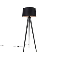 Lampy stojące - QAZQA Statyw czarny z lnianym kloszem czarny 45 cm - Statyw Classic - miniaturka - grafika 1