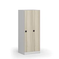 Szafki BHP - Szafa ubraniowa obniżona 2-drzwiowa, 1500 x 600 x 500 mm, zamek kodowy, drzwi laminowane, dąb naturalny - miniaturka - grafika 1