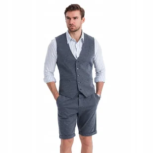 Męski zestaw elegancki kamizelka garniturowa i szorty granatowy Z112 V1 S - Majtki męskie - miniaturka - grafika 1