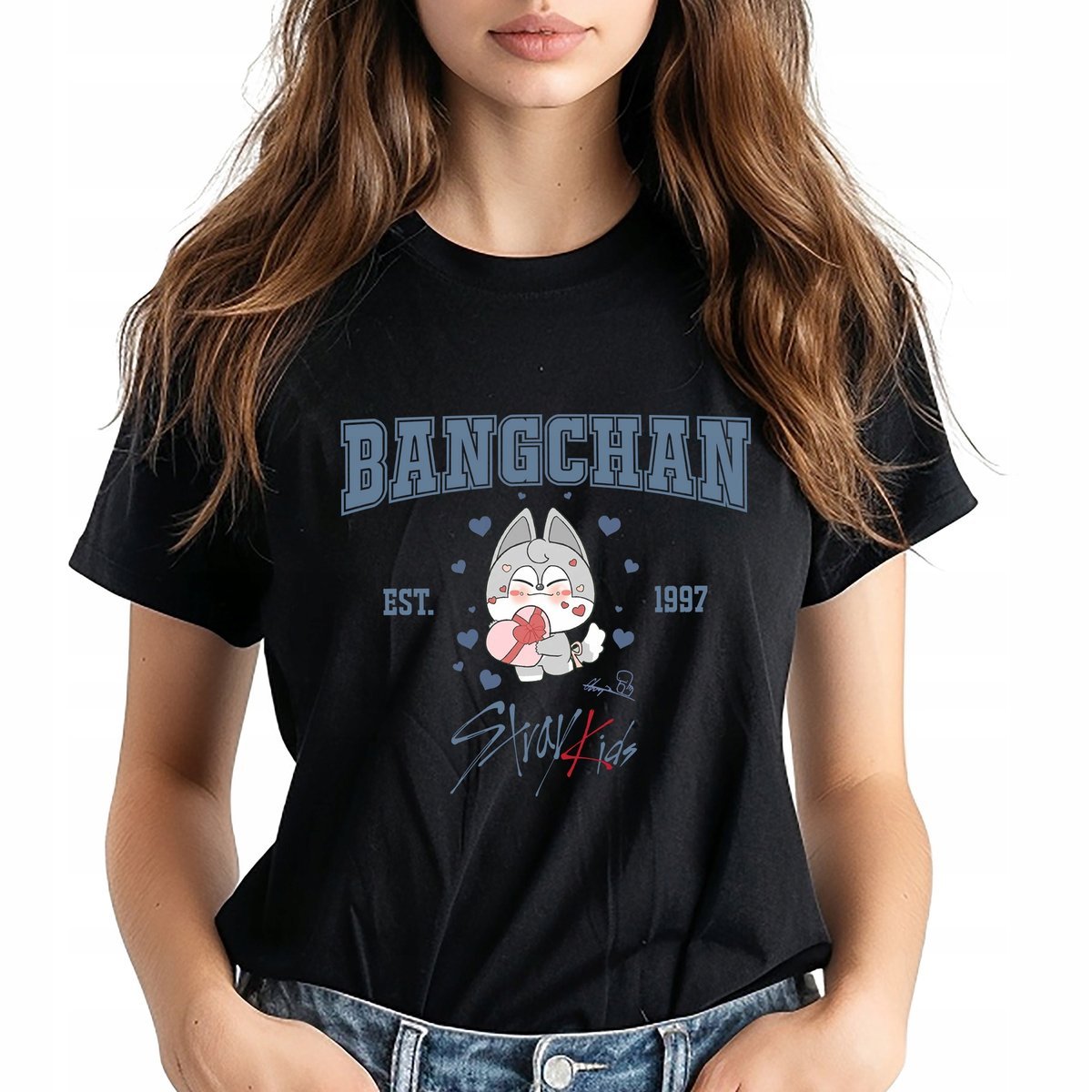 Koszulka Damska T-shirt Czarna BANGCHAN STRAY KIDS Muzyka Kpop Idole Rozm M