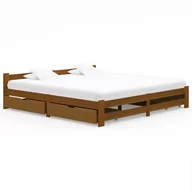 Łóżka - Lumarko Rama łóżka z 4 szufladami, miodowy brąz, sosna, 200 x 200 cm - miniaturka - grafika 1