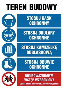 Tablica Teren budowy Stosuj kask okulary kamizelkę 70x100cm PCV 5mm - Okulary ochronne - miniaturka - grafika 1
