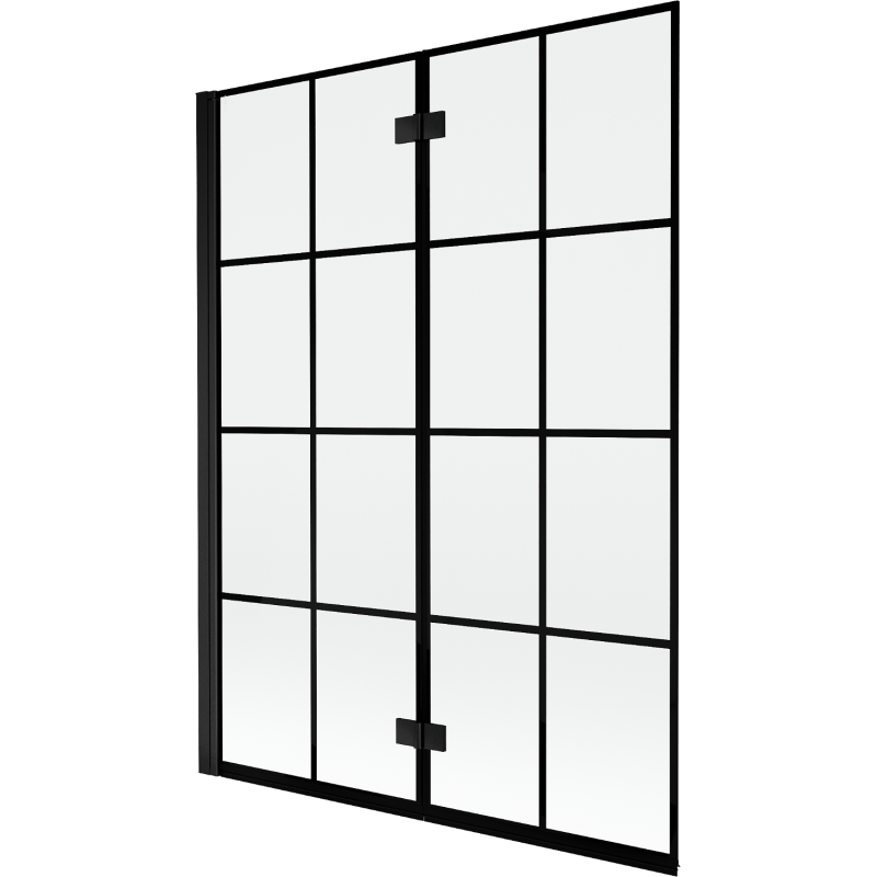 Mexen Mist parawan nawannowy 2-skrzydłowy lewy 130 x 150 cm, czarna kratka, czarny - 8A9-130-002-70-77-L