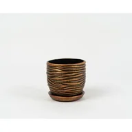 Donice - Doniczka ceramiczna Fala z podstawkiem 16 cm miedziano-złoty - miniaturka - grafika 1