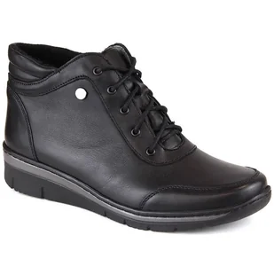 Skórzane komfortowe botki damskie ocieplane czarne Helios 566 - Botki damskie - miniaturka - grafika 1