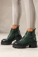 Botki damskie - Zielone botki skórzane damskie workery na bieżnikowanej platformie w cholewce guma pasek ze stalową ozdobą sznurowane PRODUKT POLSKI Casu 39442 - miniaturka - grafika 1