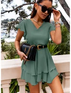 Sukienki - Rozkloszowana sukienka z falbankami - LENCY - szałwiowa - miniaturka - grafika 1