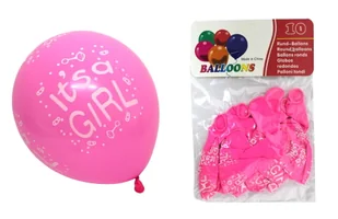 Balony lateksowe RÓŻOWE z napisem IT'S A GIRL na baby shower DZIEWCZYNKA - Baby shower i roczek - miniaturka - grafika 1