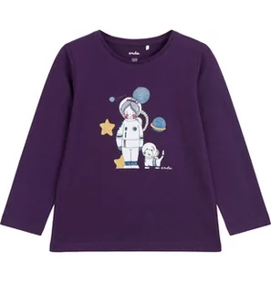 T-shirt z długim rękawem dla dziewczynki, z astronautą i kotem, fioletowy 3-8 lat - Bluzki dla dziewczynek - miniaturka - grafika 1