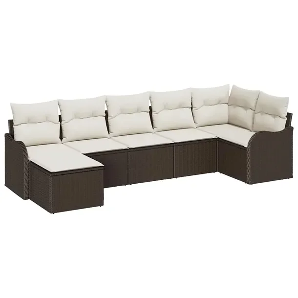 Modułowy Zestaw Sof Ogrodowych Rattan Brązowo-Biały, 4 Elementy