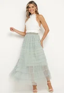 Spódnice - Miętowa Tiulowa Spódnica z Falbanami i Gumką w Pasie Missalima - miniaturka - grafika 1