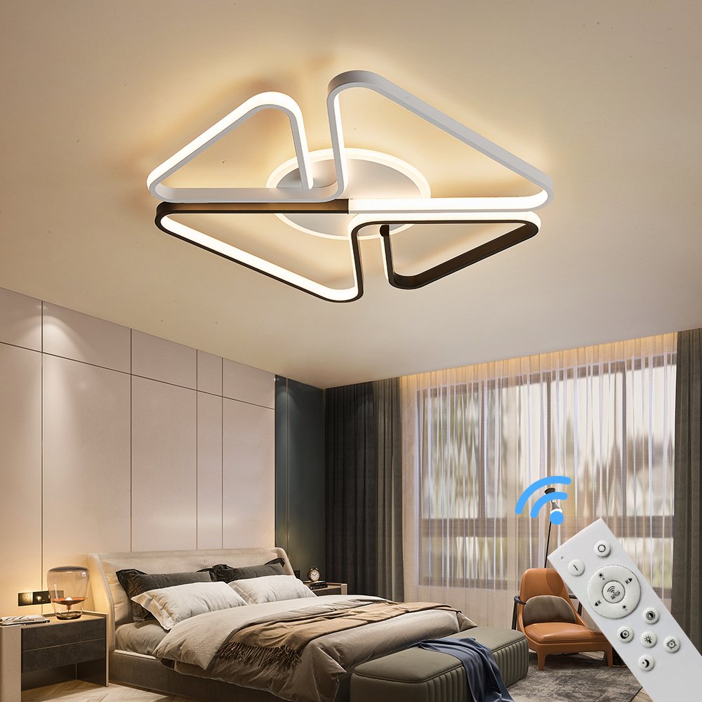 Lampa sufitowa LED Lampa sufitowa SX8761WB biała i czarna lakierowana metalowa rama z pilotem zdalnego sterowania Regulacja barwy/jasności światła Ściemnialna lampa sufitowa LED do sypialni