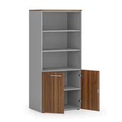 Szafy biurowe - Szafa biurowa z drzwiami niskimi PRIMO GRAY, 1781 x 800 x 500 mm, szary/orzech - miniaturka - grafika 1