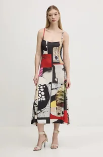 Desigual sukienka NEWSPAPER COLL kolor czarny maxi rozkloszowana 25SWVK40 - Sukienki - miniaturka - grafika 1