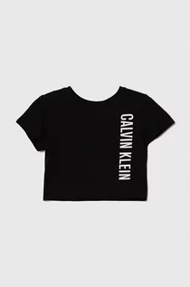 Stroje kąpielowe dla dziewczynek - Calvin Klein Jeans t-shirt plażowy dziecięcy kolor czarny - grafika 1